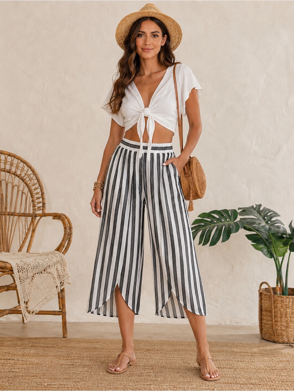 Wide Split Leg Palazzo Pants Flowy Boho Black Pleated Lightweight Womens Small